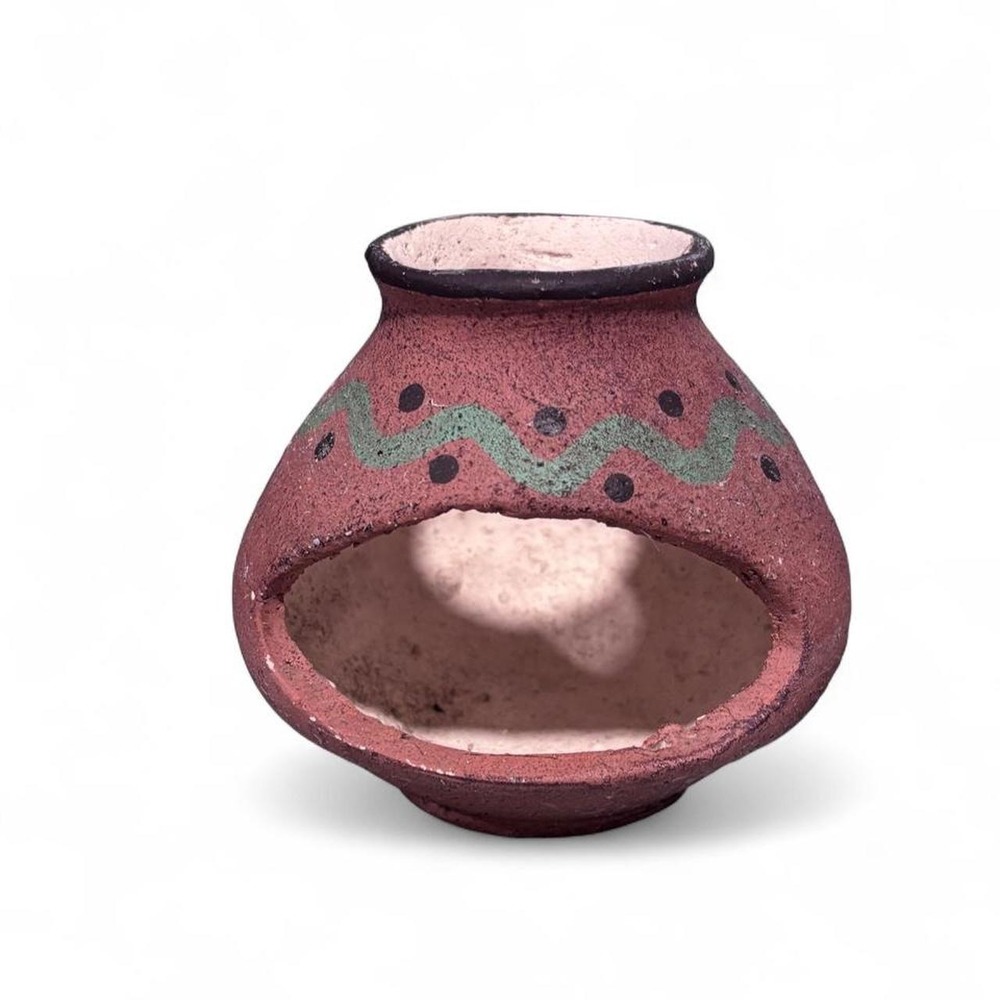 Vintage Handcrafted Terracotta Candle Holder Southwest Tribal Clay Decor